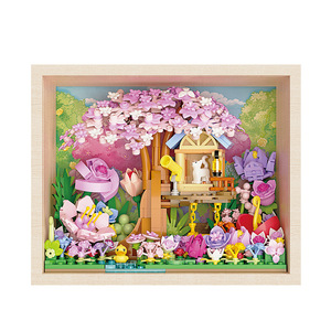 Ensemble de construction de cadre <span class=keywords><strong>photo</strong></span> en blocs, thème Maison dans les arbres à fleurs de cerisier et Bouquet de roses romantiques, avec cadre d'art 3D et lumières, Vente en gros - Product Image 2