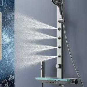 Système de robinet numérique à LED avec massage thermostatique, cinq fonctions, acier inoxydable, douche pluie cascade. - Product Image 6