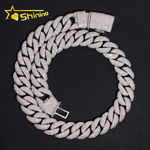 Pass Diamond Tester hombres collar 20MM cadena grande mosaico conjunto Moissanite 925 Plata Hip Hop joyería Iced Out Miami cadena de eslabones cubanos - Product Image 1