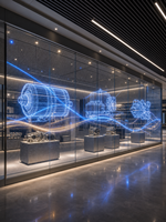 Écran LED transparent pour présentation sur mur de verre de salle d'exposition d'entreprise