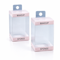 Boîte transparente personnalisée en PET pour éponge de maquillage, emballage pliable en plastique transparent avec trou de suspension pour cosmétiques et produits de beauté