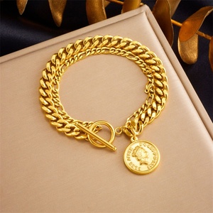 Bracelets et joncs tendance coréens anti-ternissement en acier inoxydable plaqué or massif pour femmes - Product Image 1