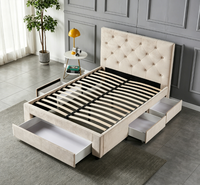 Cadre de lit moderne en velours beige rembourré, confortable et moelleux, avec tête de lit capitonnée, lit plateforme Queen/King Size, cadre en métal, sans sommier