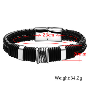 Pulsera de Cuero Negro Tejida para Hombre, Cierre Magnético de Acero Inoxidable, Diseño Geométrico, Joyería de Regalo, 20MM - Product Image 5
