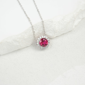 Lab Grown <b>Ruby</b> Halo Pendant <b>Necklace</b> 925 Sterling Silver Luxury Fine Jewelry for Daily Party Banquet Evening Wear Women Fashion - Product Image 2