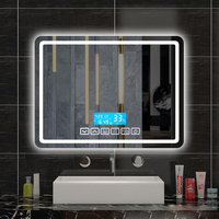 Espejo de Baño LED Comercial de Pared con Pantalla de Hora y Temperatura, Espejo Inteligente con Bluetooth para Proyectos Hoteleros