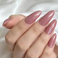 Faux ongles à presser en amande, rose poudré, texture coquille 3D, brillants, vente en gros, étiquette privée personnalisée
