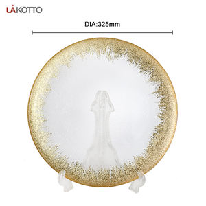 Juego de platos de cristal con borde dorado para bodas, juego de vajilla con cargador, pulverización de frutas a granel, nuevo diseño - Product Image 5