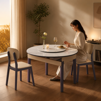 Table extensible 8 places en pierre frittée avec structure en bois massif, transformable en ronde/ovale, et chaises rembourrées – Ensemble de salle à manger de luxe pour la maison