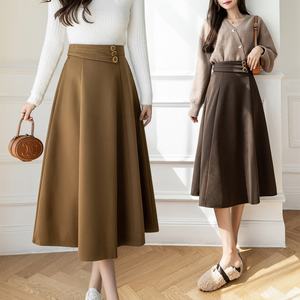 Nouvelles arrivées printemps-été : jupe midi unie taille haute pour femme, élégante, décontractée, style A-line, idéale pour le bureau. - Product Image 5