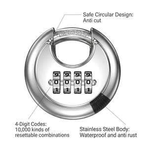 <span class=keywords><strong>Cadenas</strong></span> <span class=keywords><strong>à</strong></span> disque <span class=keywords><strong>à</strong></span> combinaison <span class=keywords><strong>à</strong></span> 4 chiffres en acier inoxydable avec anse en acier trempé pour casier, salle de sport, portail extérieur - Product Image 1