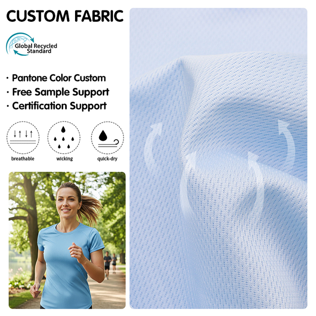 Custom Breathable Lightweight 140gsm Dry Fit Sports Jerseys Fabric 100% Recycled Polyester GRS Bird Eye Quick-Dry Mesh Knit