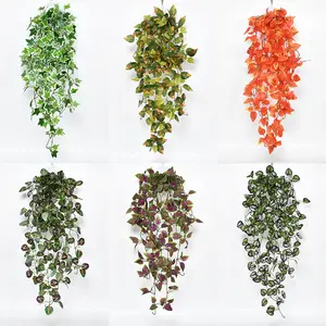 Artificial Wall Hanging Plant Wedding Interior Decoration Green Vine Plastic Grape Leaves Rattan Wall Hanging Green Plant