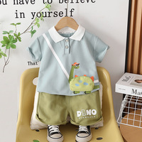 Ensemble d'été pour garçons D3816, motif dinosaure de dessin animé, nouveau style, tenue bébé tendance, ensemble deux pièces en coton coréen pour tout-petits