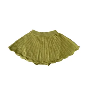 Vente en gros de vêtements pour enfants en tricot personnalisé culottes à volants shorts tricotés jupe éventail Hakama pour tout-petits bébés filles