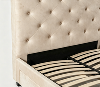 Cadre de lit moderne en velours beige rembourré, confortable et moelleux, avec tête de lit capitonnée, lit plateforme Queen/King Size, cadre en métal, sans sommier