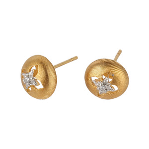 Boucles d'oreilles clous en argent pur S925 plaqué or 18 carats, style antique français, processus de dessin exquis, satin, trèfle à quatre feuilles - Product Image 5