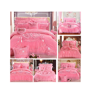 Juego de Ropa de Cama de Lujo al por Mayor, Funda de Edredón de Algodón Bordada con Encaje, Sábana de Color Rosa, Juegos de Ropa de Cama para Bodas - Product Image 2