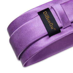 Галстук из однотонного светло-фиолетового шелкового сатина жаккардового плетения, 8 см, для мужчин, для свадьбы, выпускного вечера, вечеринки, аксессуар, подарок, с галстуком-бандо и запонками - Product Image 4