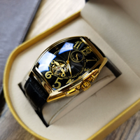 Sewor077 hombres clásicos de cuero de lujo transparente luminoso personalizado caso moda hombres cuadrado reloj mecánico automático para hombres