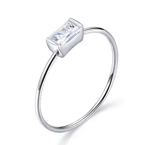 BAGREER SCR565 Taş 925 gümüş yüzük tasarımları sıcak satış bayanlar takı dikdörtgen şekilli cz zirkon parmak yüzük kızlar için