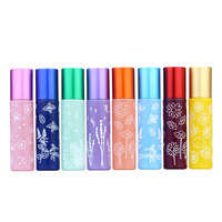 Mini flacons de parfum 10ml, flacon avec imprimé de fleurs, en verre, pour voyage, avec boules roulants en acier inoxydable, vente en gros, ml