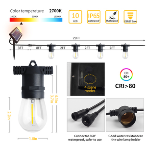 29ft 10 bóng đèn xách tay LED chuỗi năng lượng mặt trời và USB sạc cắm trại Đèn Ngoài Trời panel năng lượng mặt trời với chuỗi ánh sáng - Product Image 6