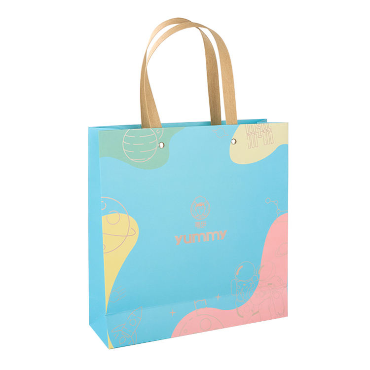 Wholesale luxury custom logo Solid Durable blue print gift 100% recyclable eco-friendly paper shopping bags