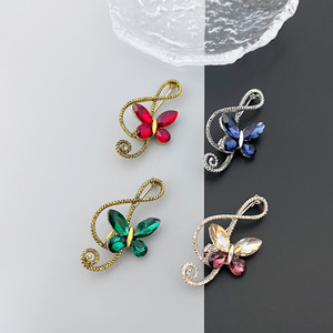 Broches de Mariposa de Cristal, Aleación Chapada en Oro, Pin de Moda para Mujer, 4.4cm, Diseño de Nota Musical, Accesorio de Regalo - Product Image 2