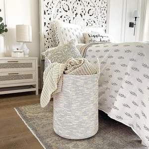 Paniers de rangement pliables en corde de coton tressée faits <span class=keywords><strong>à</strong></span> la main de grande capacité pour vêtements sales et aliments, avec poignée - Product Image 1