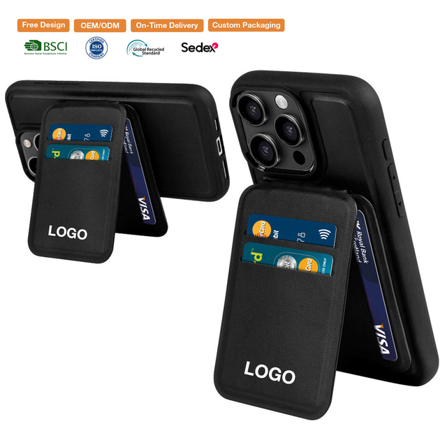 Custom Slim Leather Credit Card Holder Wallet RFID Blocking Magnetic Phone Case with Stand Luxury Design Waterproof & Shockproof