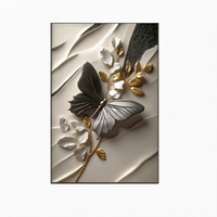 Peinture murale en porcelaine cristalline à texture 3D moderne de luxe, motif papillon et feuille dorée, pour la maison, l'hôtel, l'entrée verticale, le couloir