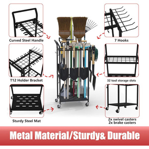 Wheeled <b>gardening</b> tool organizer, rolling patio tool rack, three-tier metal <b>trolley</b> outdoor garage storage cabinet - Product Image 3