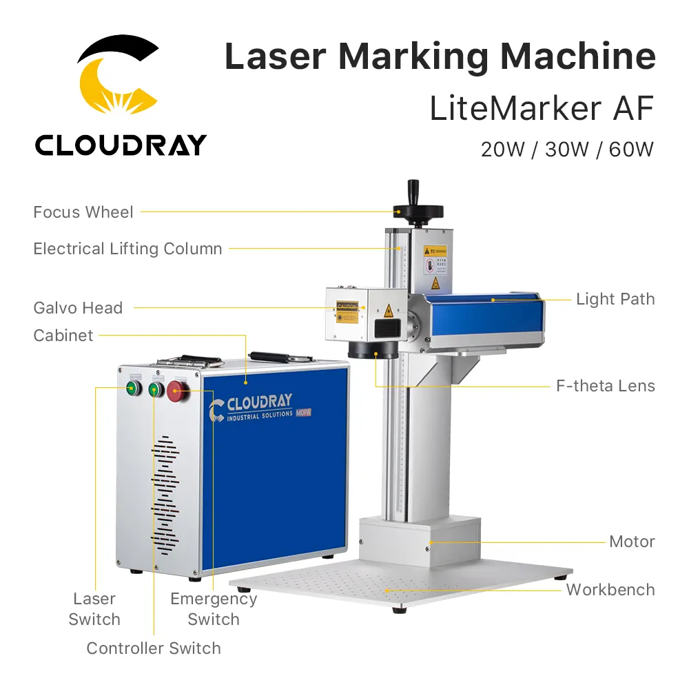 Cloudray 20 W 30 W 100 W JPT Mopa M7 Faserlaser-Schneidemaschine für Edelstahl Farblaserbeschriftung 2.5D-Tiefschrift