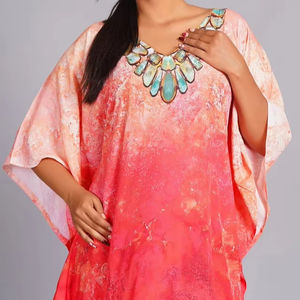 Kaftán de Satén con Estampado Floral para Mujer, Estilo Indio, de Algodón Puro, para Verano, Otoño, Primavera, Playa, Regalo de Lujo a Excelente Precio - Product Image 1