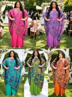 Ensemble pantalon plissé 2 pièces pour femme grande taille, imprimé numérique élégant, demi-manches avec dégradé de couleurs, vente en gros usine Miyake