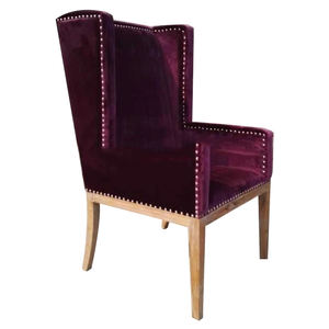 Sâu <span class=keywords><strong>Burgundy</strong></span> nhung wingback ghế gỗ với đinh tán trang trí chuyển đổi giải trí ghế cho phòng khách phòng ngủ căn hộ khách sạn - Product Image 1