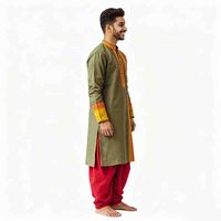 Ensemble Kurta Dhoti en polyester vert olive pour homme, vêtements ethniques indiens traditionnels pour les festivals et les mariages