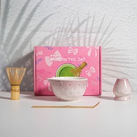 Lot de 4 ensembles de thé matcha de luxe pour cérémonie, avec fouet en bambou et bol en céramique