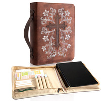 Housse de Bible en cuir brodée avec croix, poche zippée, poignée, logo personnalisé, imperméable, sac d'église portable, pour hommes et femmes chrétiens