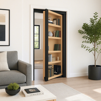 Porte de bibliothèque dissimulée en bois massif, design moderne pour intérieur résidentiel, avec compartiment secret et design de porte de cave à vin