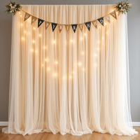 Rideau de fond en tulle à passe-tringles couleur champagne, drapé infroissable pour la décoration de scène de mariage et de fête