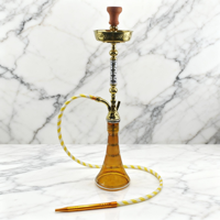 Chicha en métal doré et argenté sculpté - Base en verre multicolore et tuyau rayé pour salon haut de gamme