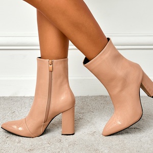 2025 Autumn and Winter European and American Pointed Leather High Heels Thick Heel Side Zipper Short Boots - Product Image 6