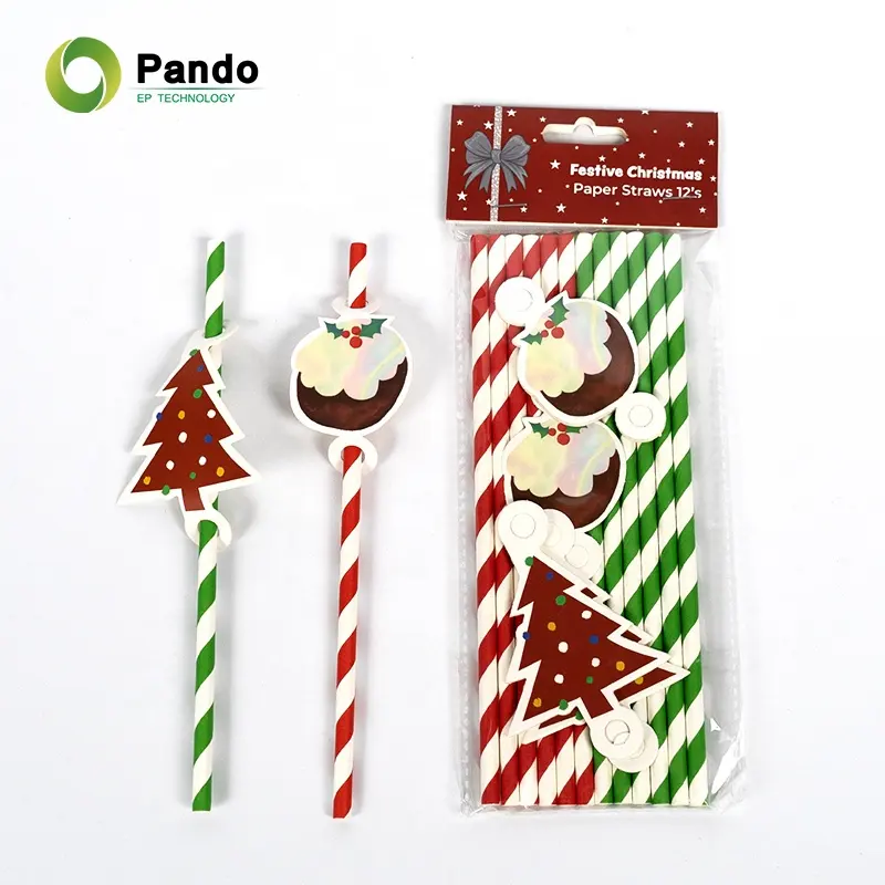 Wholesale Disposable Black Paper Straws Thickened Biodegradable Drinking Paper Straws for Xmas