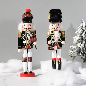HLC ODM LOGO 30cm Navidad Cascanueces <span class=keywords><strong>de</strong></span> madera soldado cetro baterista rey Navidad rojo pintado a <span class=keywords><strong>mano</strong></span> Cascanueces marioneta ornamento - Product Image 2