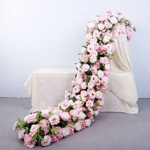 Composizioni Floreali per Tavoli da Matrimonio all'Aperto, Runner di Rose Artificiali da 2,1m, File di Fiori Bianchi e <span class=keywords><strong>Rosa</strong></span> per Arco Nuziale - Product Image 5