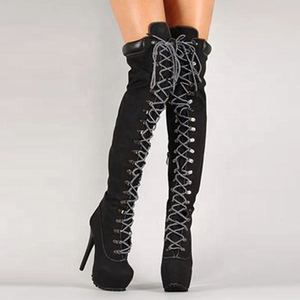 Bottes hautes en daim souple à plateforme pour femme, style western, avec fermeture éclair latérale, grande taille 45, talon fin, bottines longues - Product Image 2