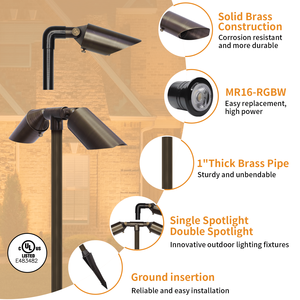 תאורת שביל כפולה 12W פליז, עמידה למים בתקן IP65, תאורת חוץ RGBW LED בעלת תפוקה גבוהה - Product Image 2