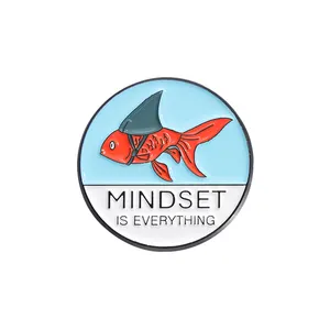 Goldfish Shark Enamel Pins Custom MINDSET IS EVERYTHING Brooches Lapel Badges Animal Jewelry Gift for Kids Friends